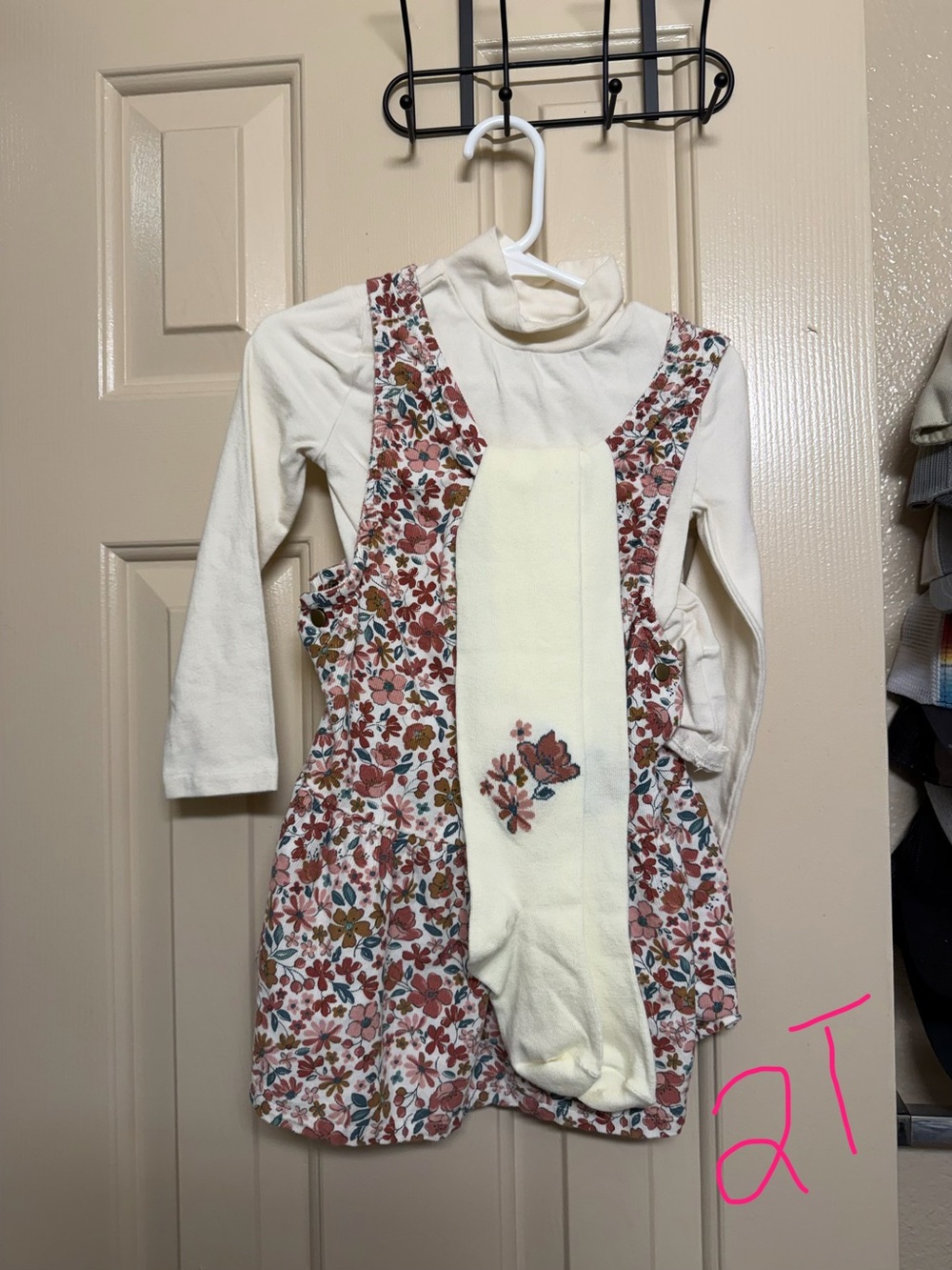 Floral Pinafore Dress with Cream Turtleneck